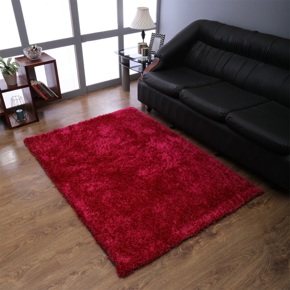 Rugsotic Hand Tufted Shag Area Rug Dark Pink Polyester K00111 5X7 Soft Durable