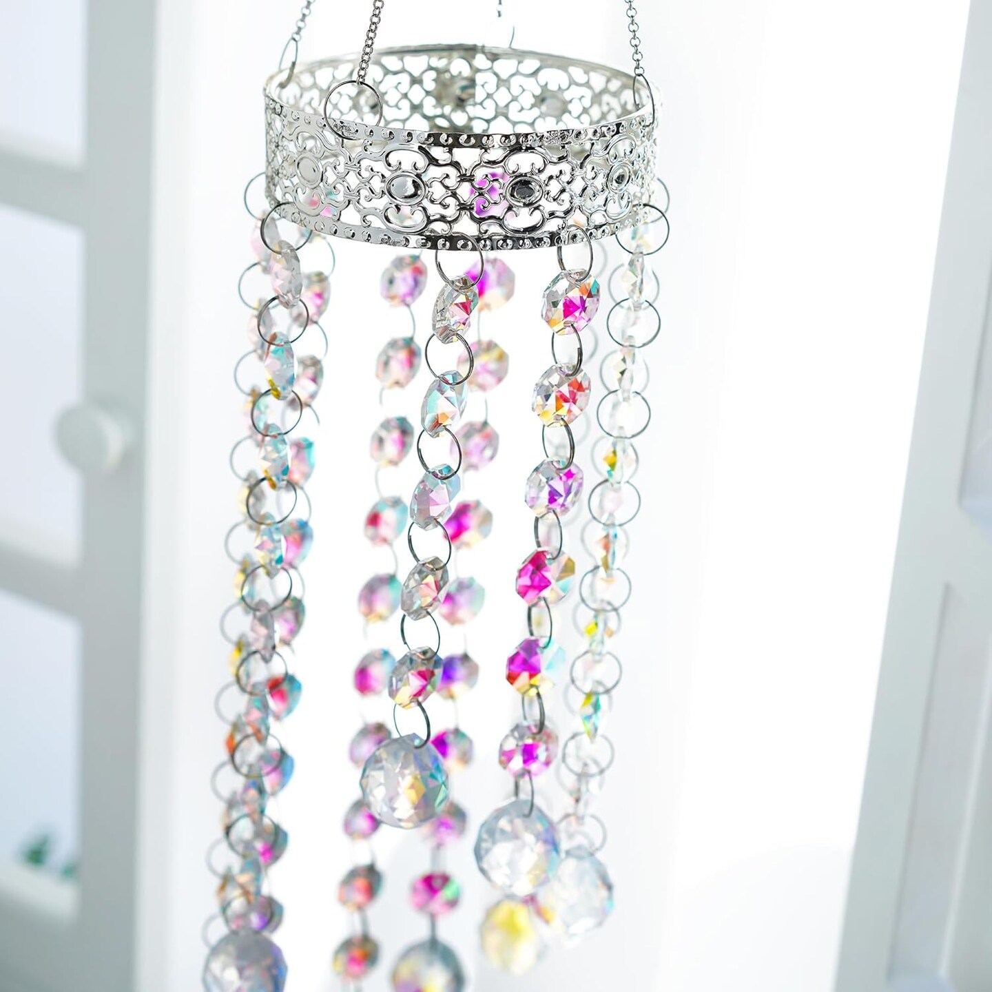 Crystal Suncatcher Chandelier Wind Chime, Crystal Prisms Balls Beads Pendant, Rainbow Maker Window Indoor Sun Catcher