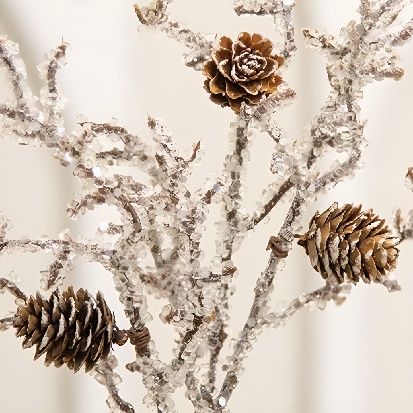 Frozen Twigs Pine Pick 14&#x22; Decorative Winter Floral Branch with Pinecones