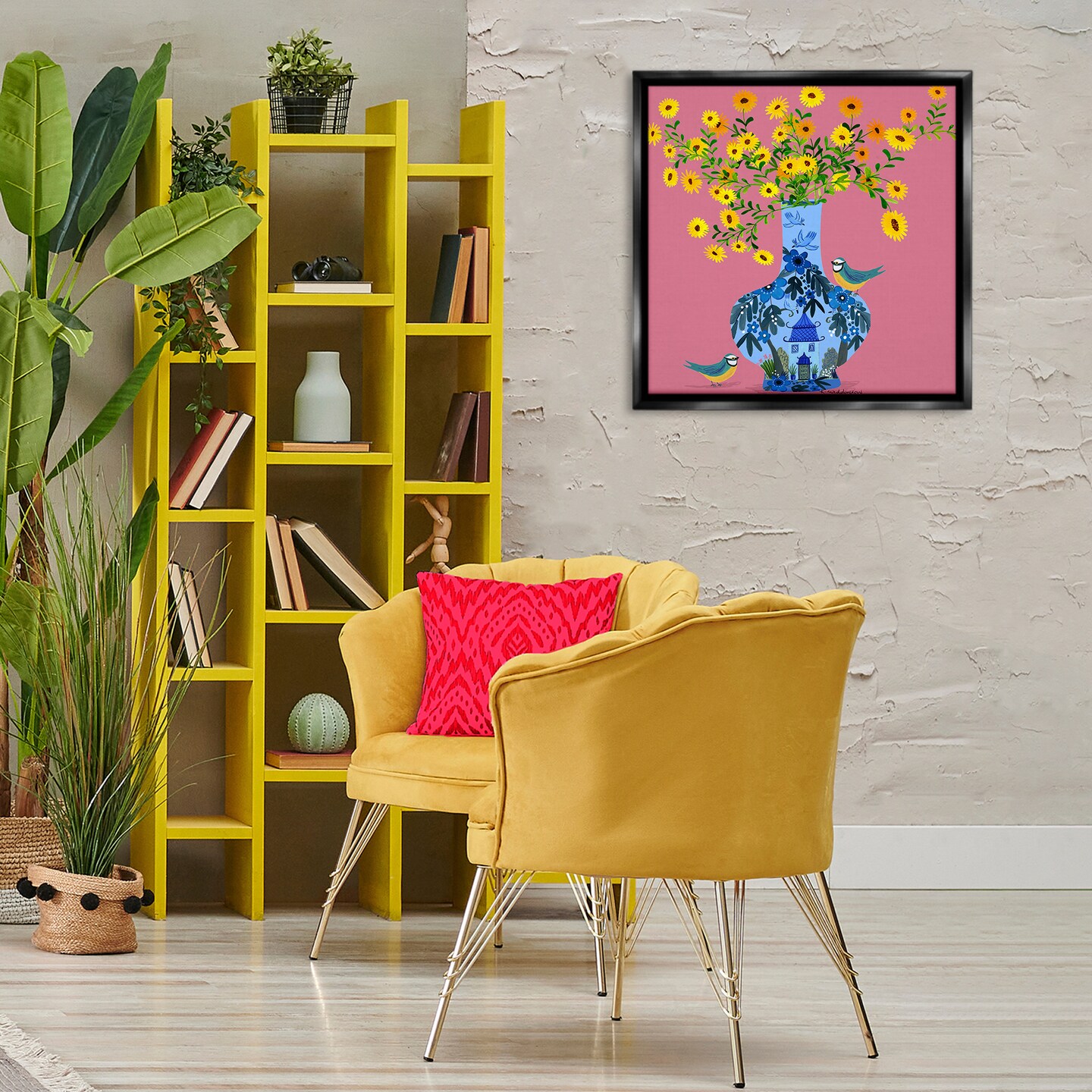 Stupell Industries Ornate Vase with Daisies Floating Frame Design By Kay Widdowson