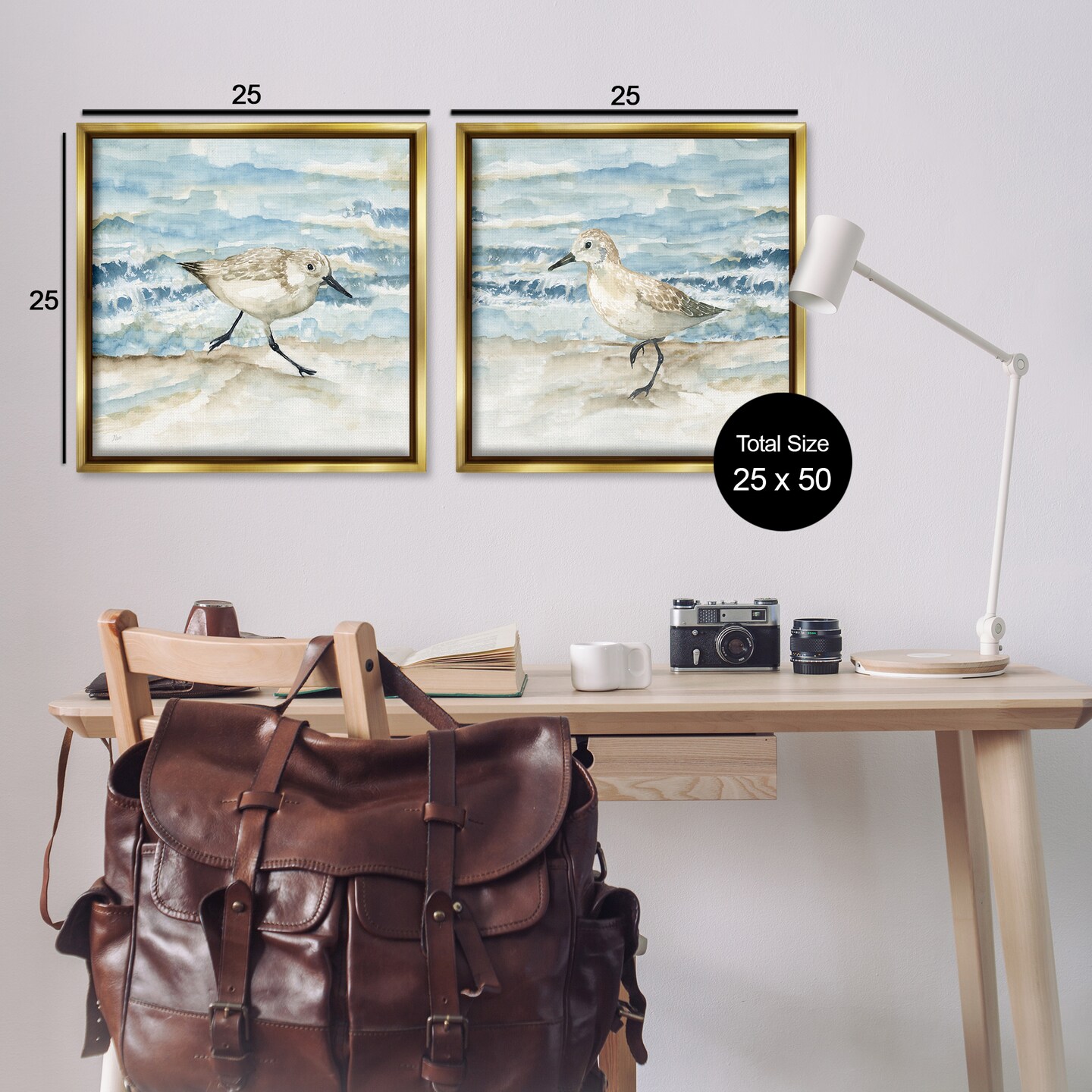 Stupell Industries Sandpipers Treading Beach Shore 2pc Floating Frame Set Design by Nan