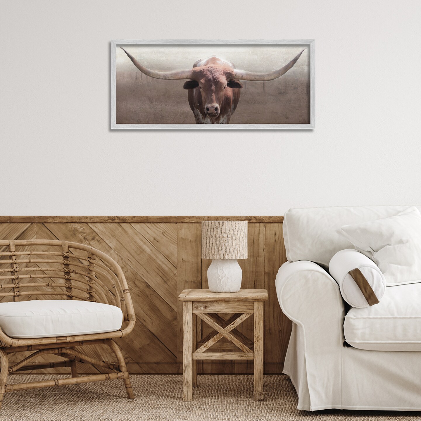 Stupell Industries Rustic Western Longhorn Framed Giclee Design by Carol Robinson