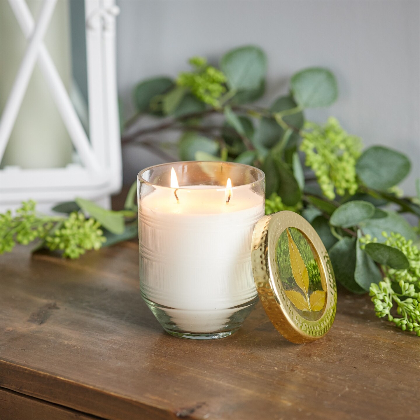 Melrose White Currant Soy Wax Christmas Candle with Glass Holder - 5" - Gold