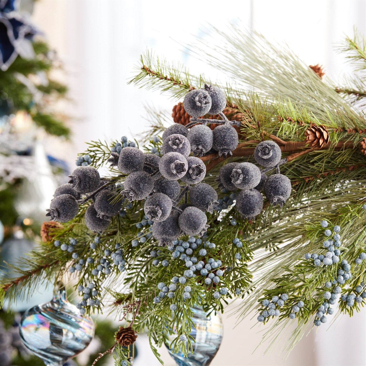 Melrose Beaded Berry Artificial Christmas Spray - 20.5&#x22; - Navy Blue - Set of 6