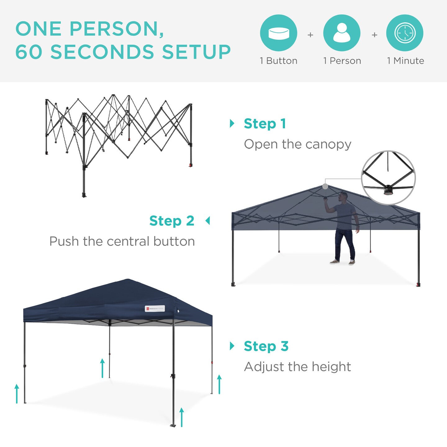 Best Choice Products 8x8ft Easy Setup Pop Up Canopy w/ 1-Button Setup, Wheeled Case, 4 Weight Bags