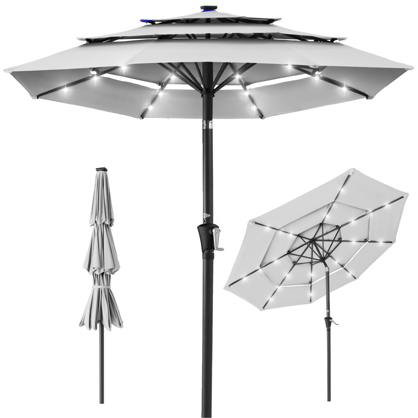 Best Choice Products 10ft 3-Tier Solar Patio Umbrella w/ 24 LED Lights, Tilt Adjustment, Easy Crank