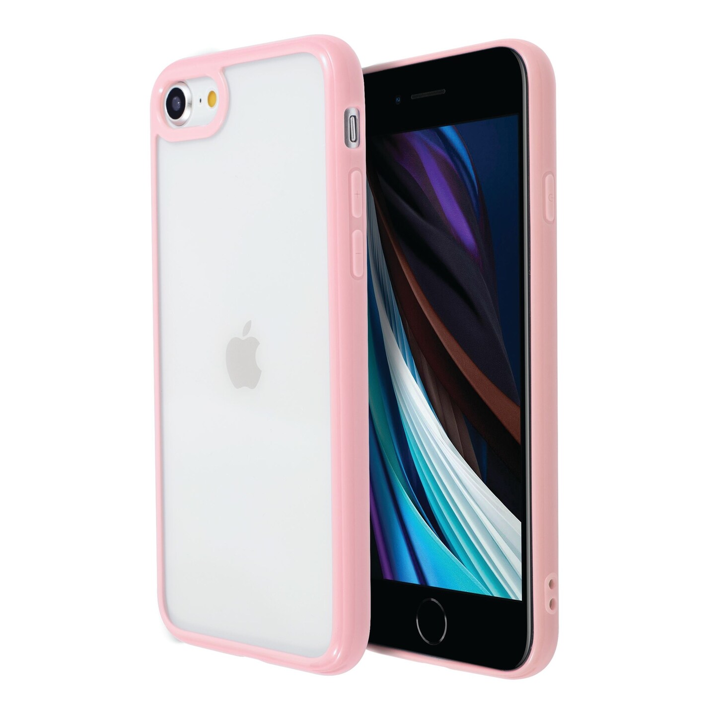 Crystal Clear Case For iPhone SE 2020 (2nd Gen), Color Raised Edge Ultra Thin Slim Shell Protective Cover Pink Bumper, by Insten