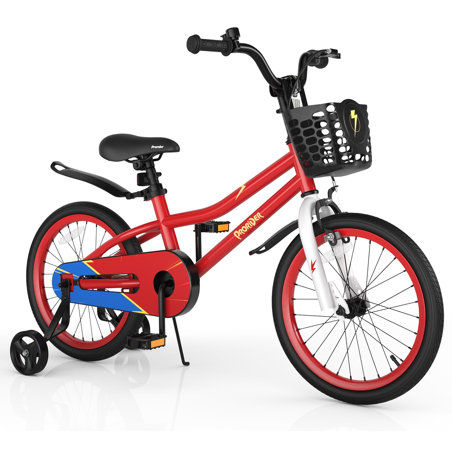 Prorider 18'' Kid's Bike with Removable Training Wheels & Basket for 4-8 Years Old  White/Blue/Red/Skyblue