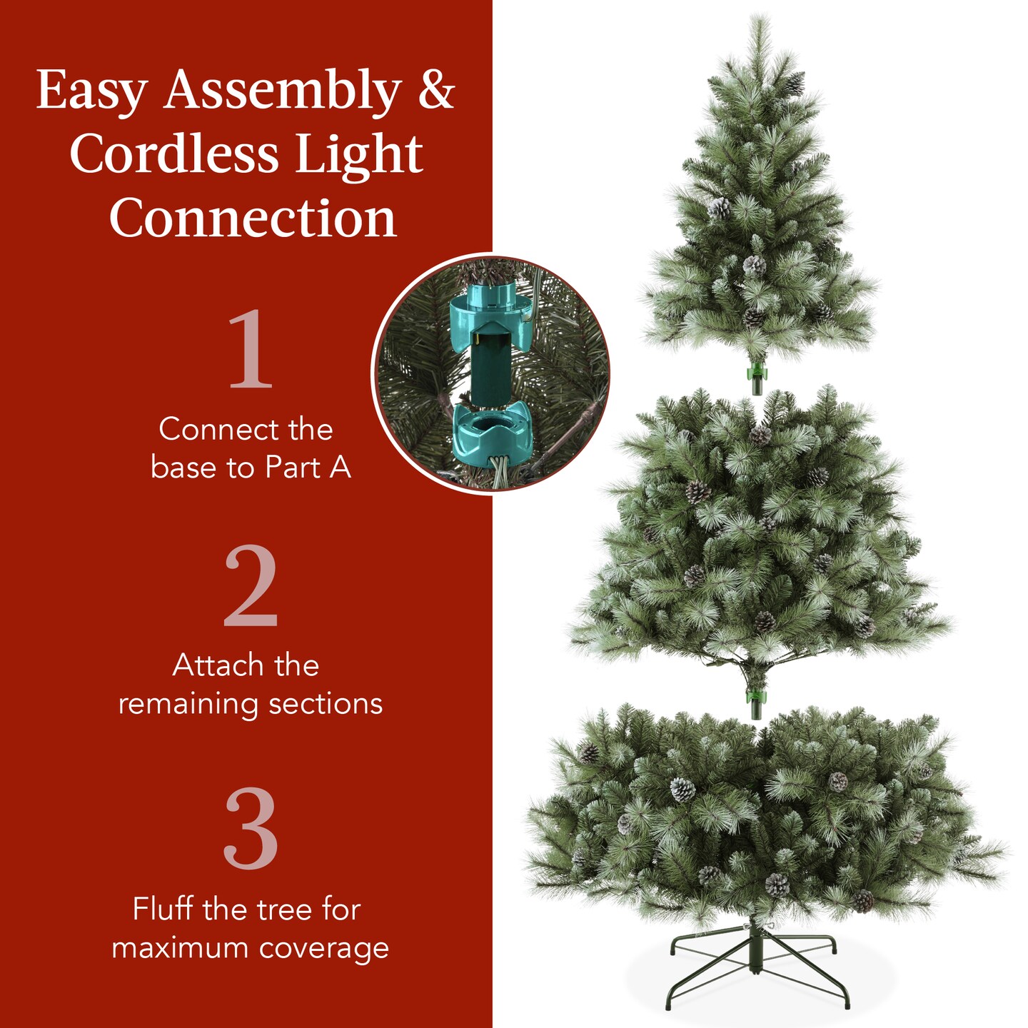 Best Choice Products Pre-Lit Frosted Scotch Pine Christmas Tree w/ 2-In-1 LED Lights