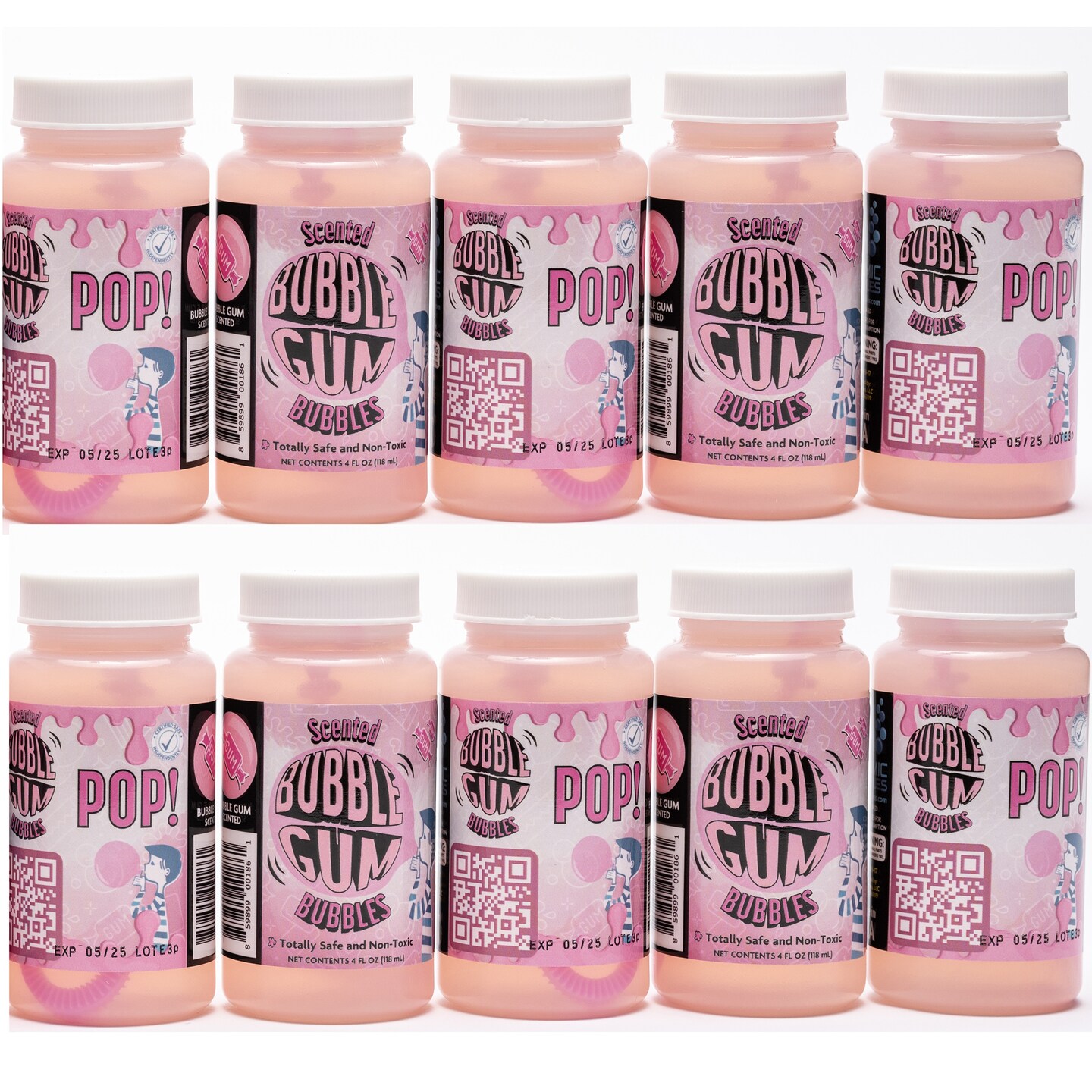 Atomic Bubbles: Bubble Love Bubblegum Scented Bubbles - 10 pack - 4oz Bottles, Oversized Wand, Kids Events, Party Favors, Indoor &#x26; Outdoor, Non-Toxic