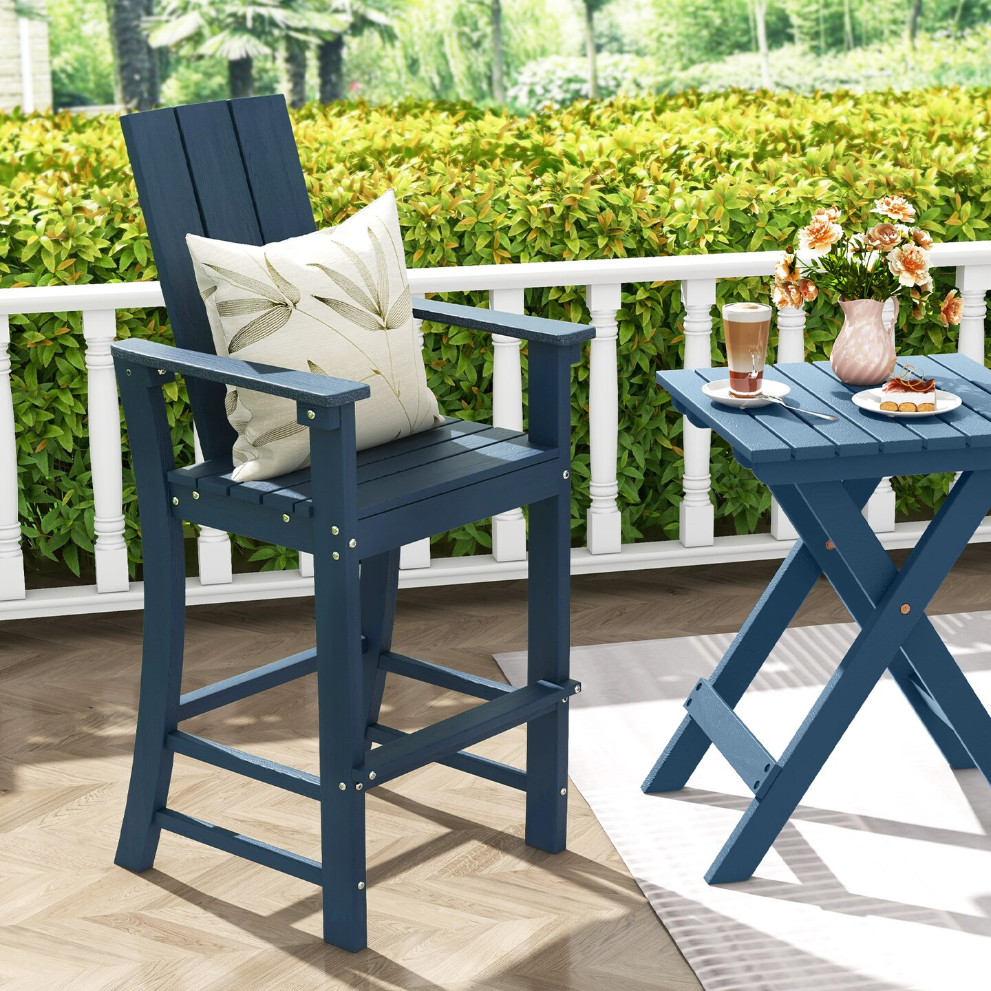 Tall Adirondack Chair Outdoor Bar Stool with Ergonomic Backrest for Backyard - 27.5&#x22; x 23&#x22; x 52&#x22; (L x W x H)