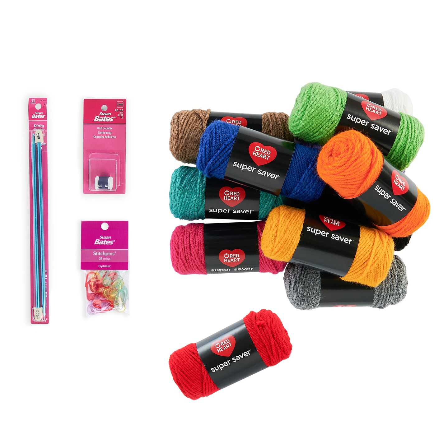 Red Heart Super Saver Super Yarn Kit 10 pack-Knit W/Accessories