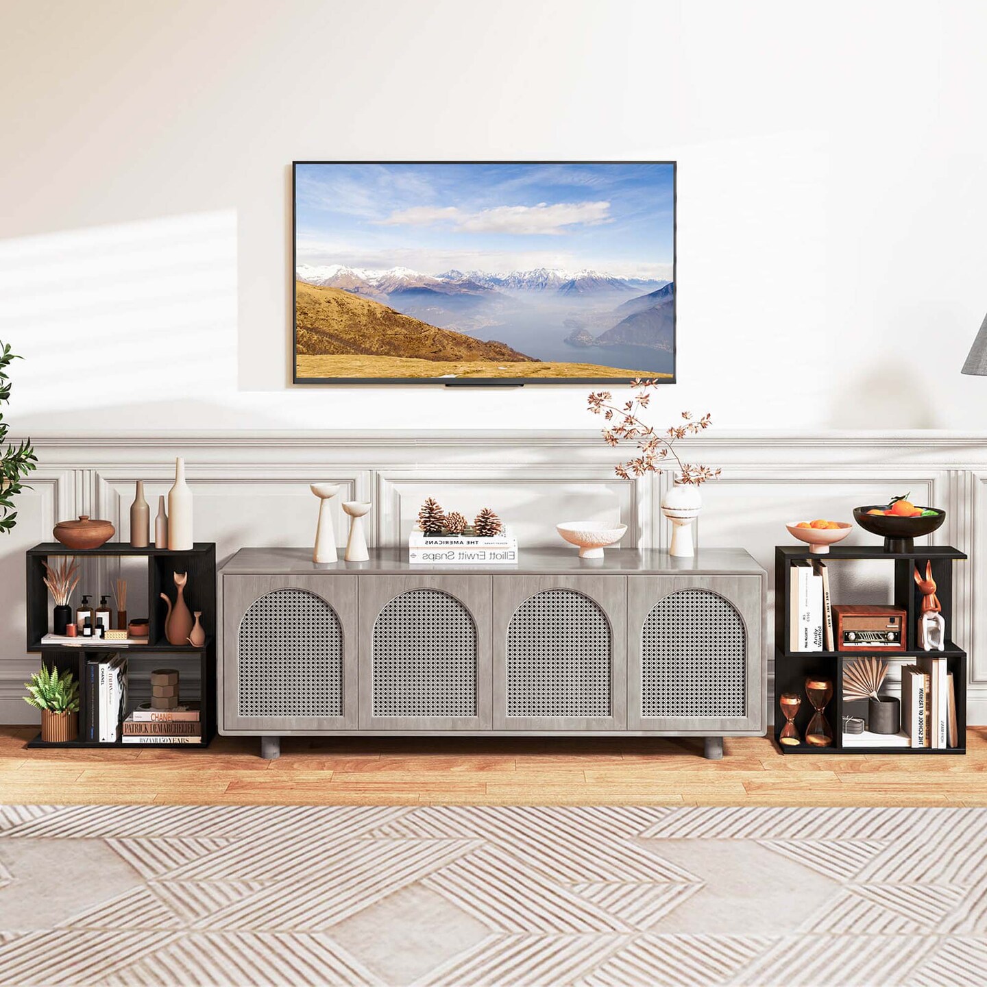 Costway 1/2 PCS 3-Tier Bookshelf Geometric Bookcase Side Table with Open Storage Display Shelf Black