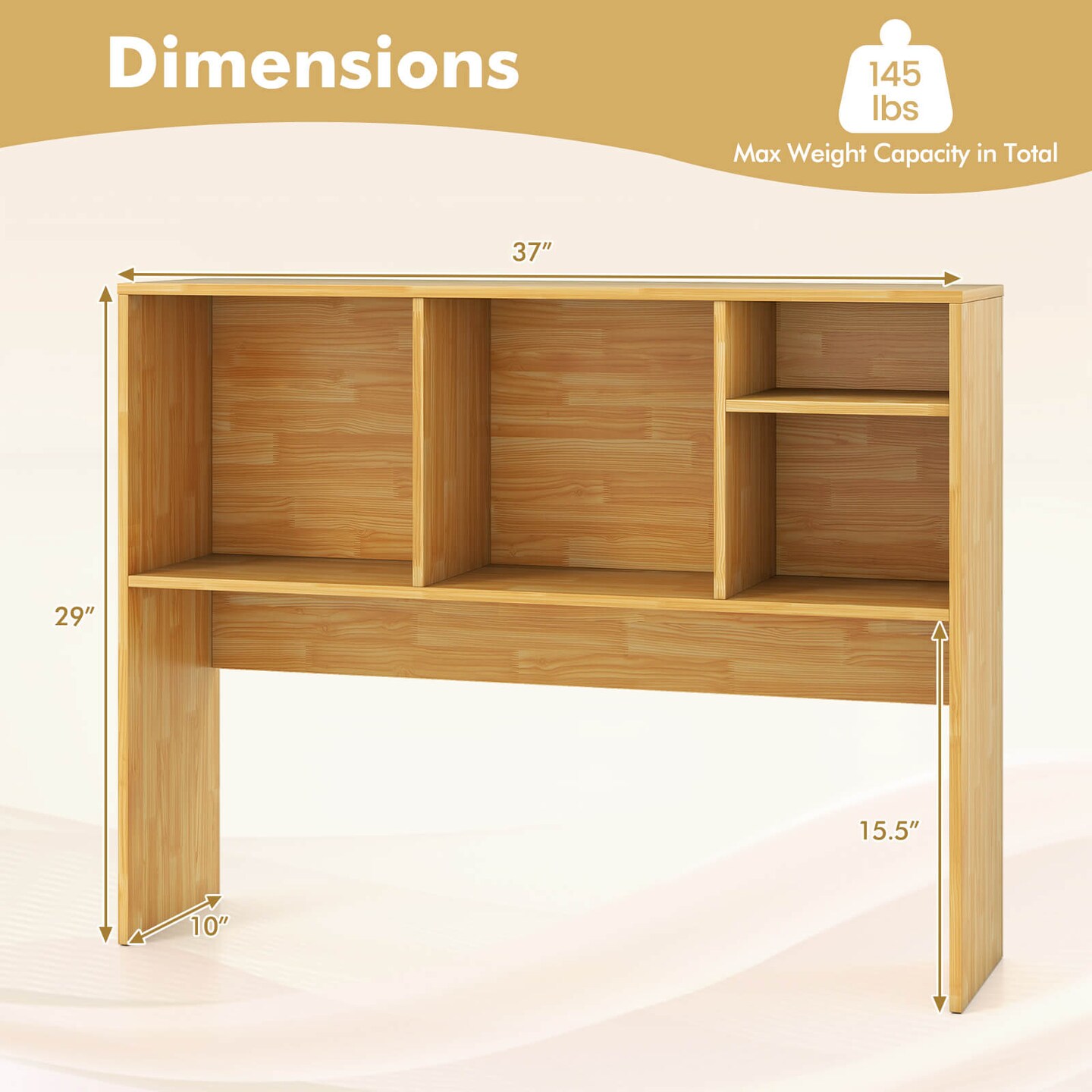 Costway Computer Desktop Bookcase Countertop Storage Bookshelf Organizer with 4 Cubbies Natural/White