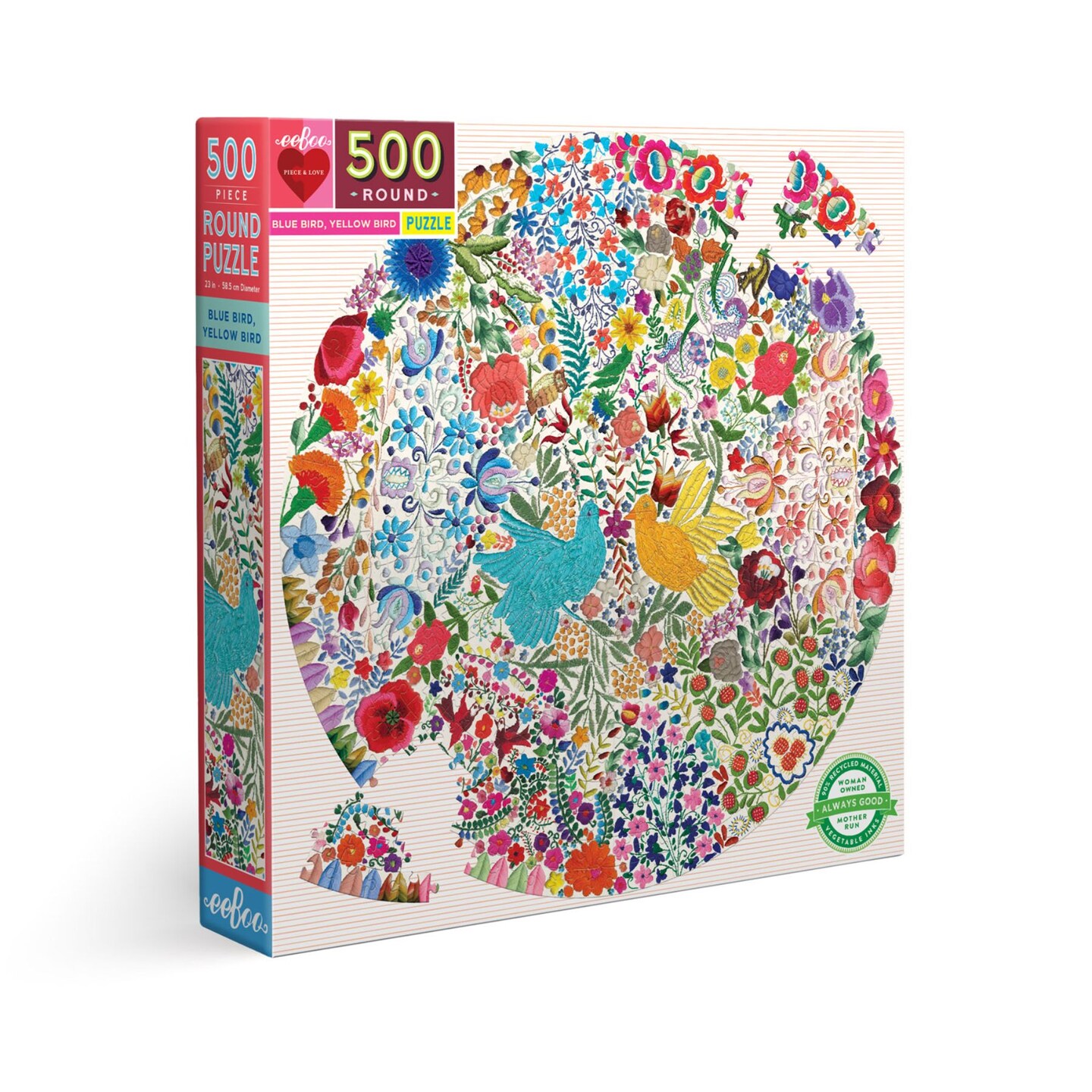 eeBoo Piece and Love Blue Bird Yellow Bird 500 Piece adult Round Jigsaw Puzzle