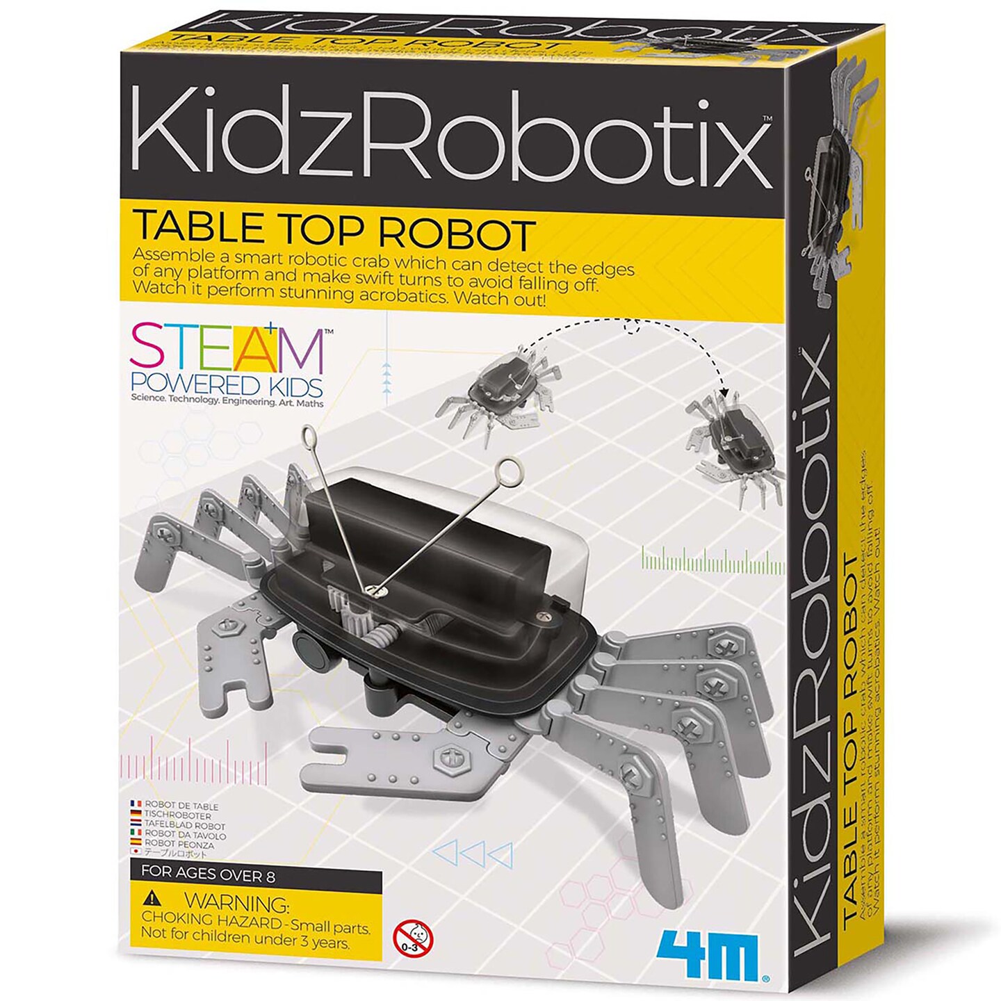 4M: KidzRobotix - Table Top Robot - DIY Build A Smart Crab Toy, Motorized Crab-Walk Action, Edge Detection, Snap Assembly, Science Kit, STEAM, Kids 8+