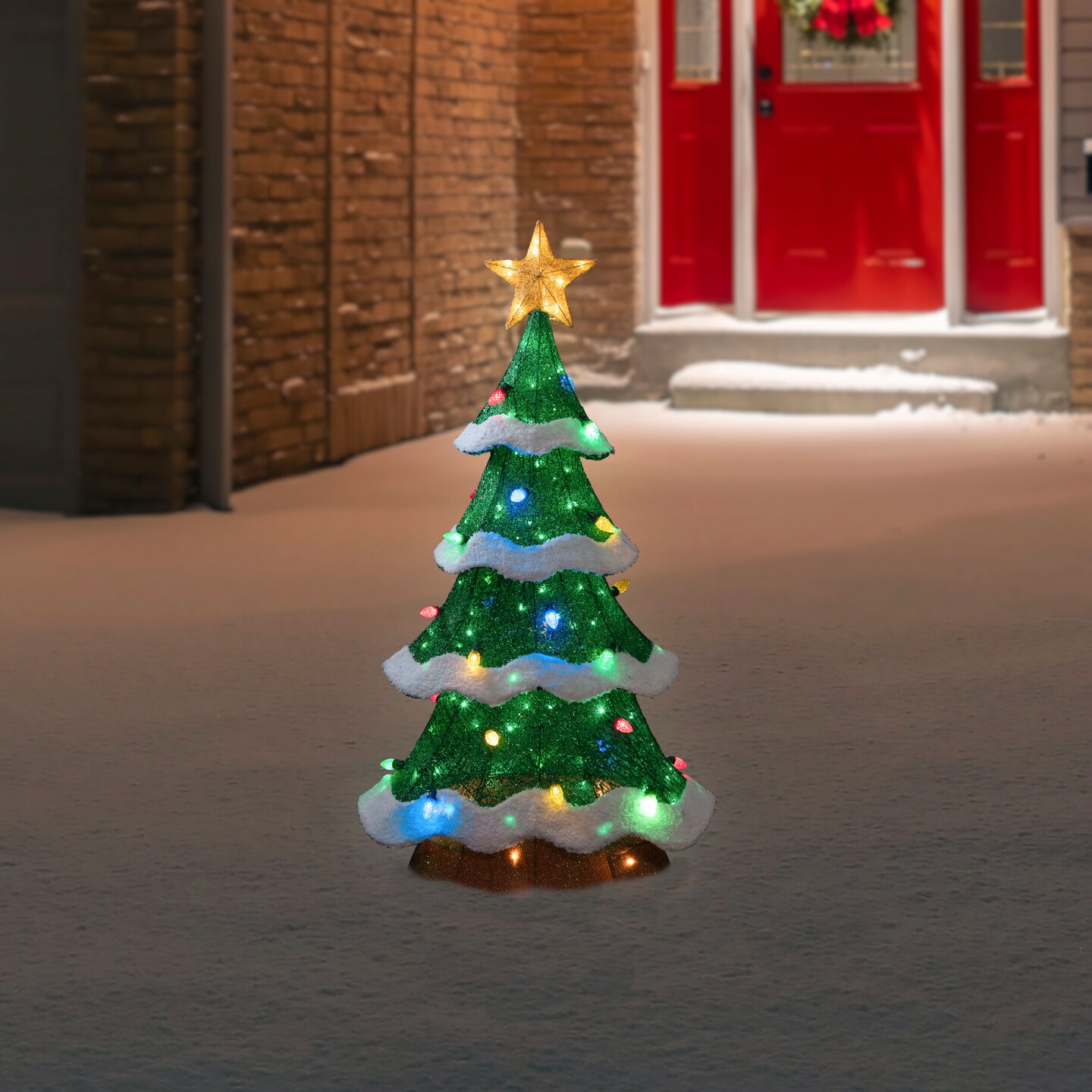 Northlight Lighted Christmas Tree Outdoor Yard Decoration - 50&#x22; - Green - Multi-Color LED