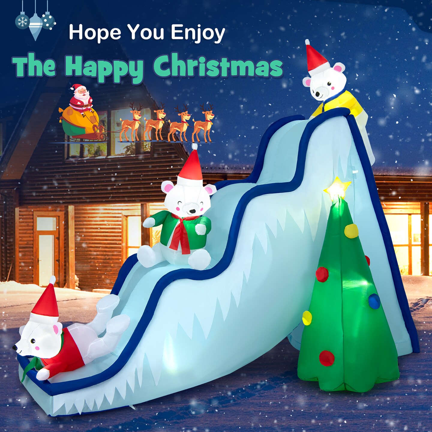 Costway 7.5FTInflatable Polar Bear Slide Scene Decoration, Blowup Christmas Decoration
