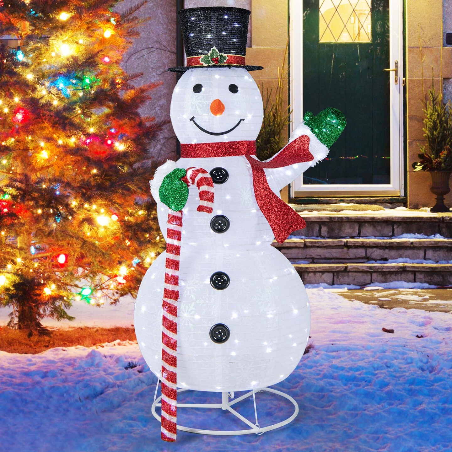 Costway 5 FT Pre-lit Christmas Snowman Pop-up Xmas Holiday Decoration with 180 LED Lights