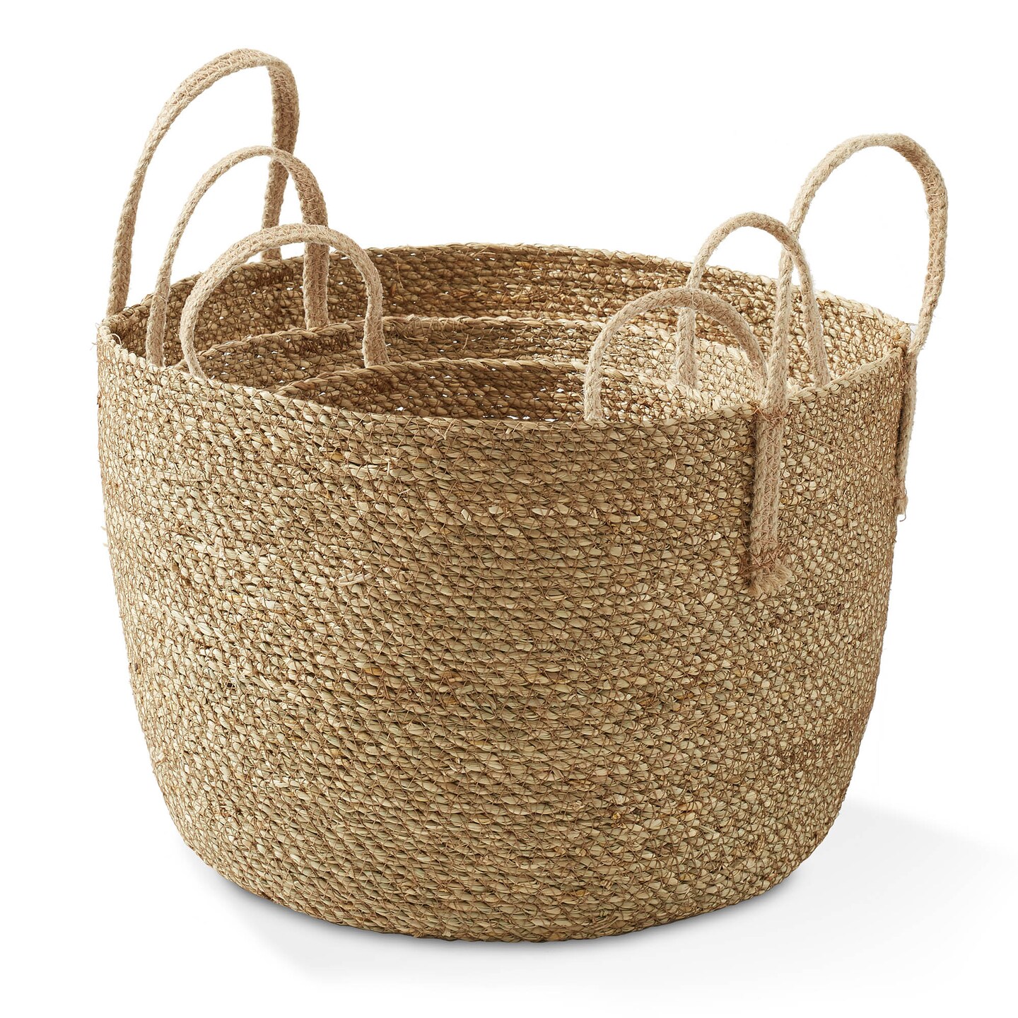 Casafield Set of 3 Braided Seagrass Baskets with Jute Handles - Natural, Woven Storage Basket Planters, Boho Decor for Entryway, Living Room, Bedroom