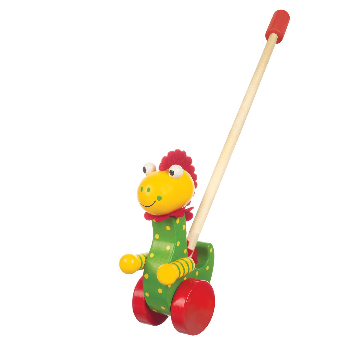 Orange Tree Toys: Push Along: Dinosaur - Wooden Toy, Colorful Wheeled Character w/ Handle, Encourage First Steps, FSC Certified, Toddler &#x26; Kids Age 1+