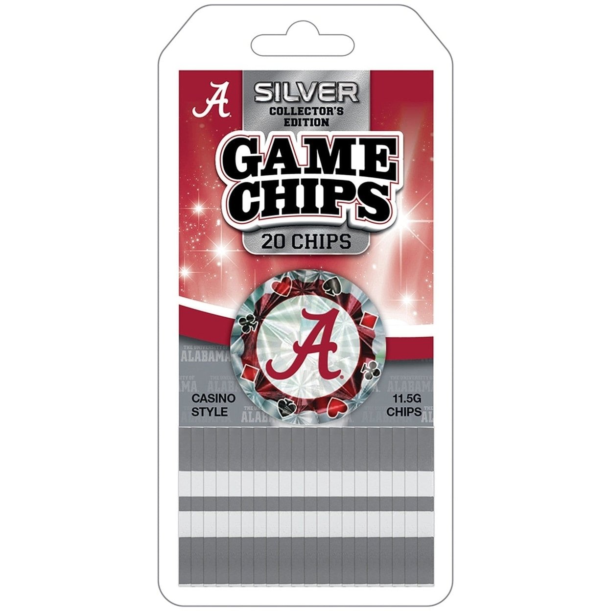 Alabama Crimson Tide Poker Chips 20 Piece Collectors Edition Metallic Set