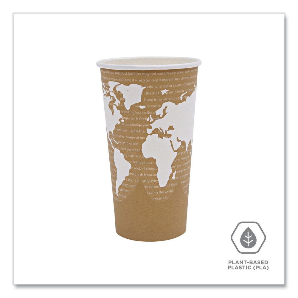 Eco-Products 20 oz. World Art Renewable and Compostable Paper Hot Cups - Brown/White (1000/Carton)