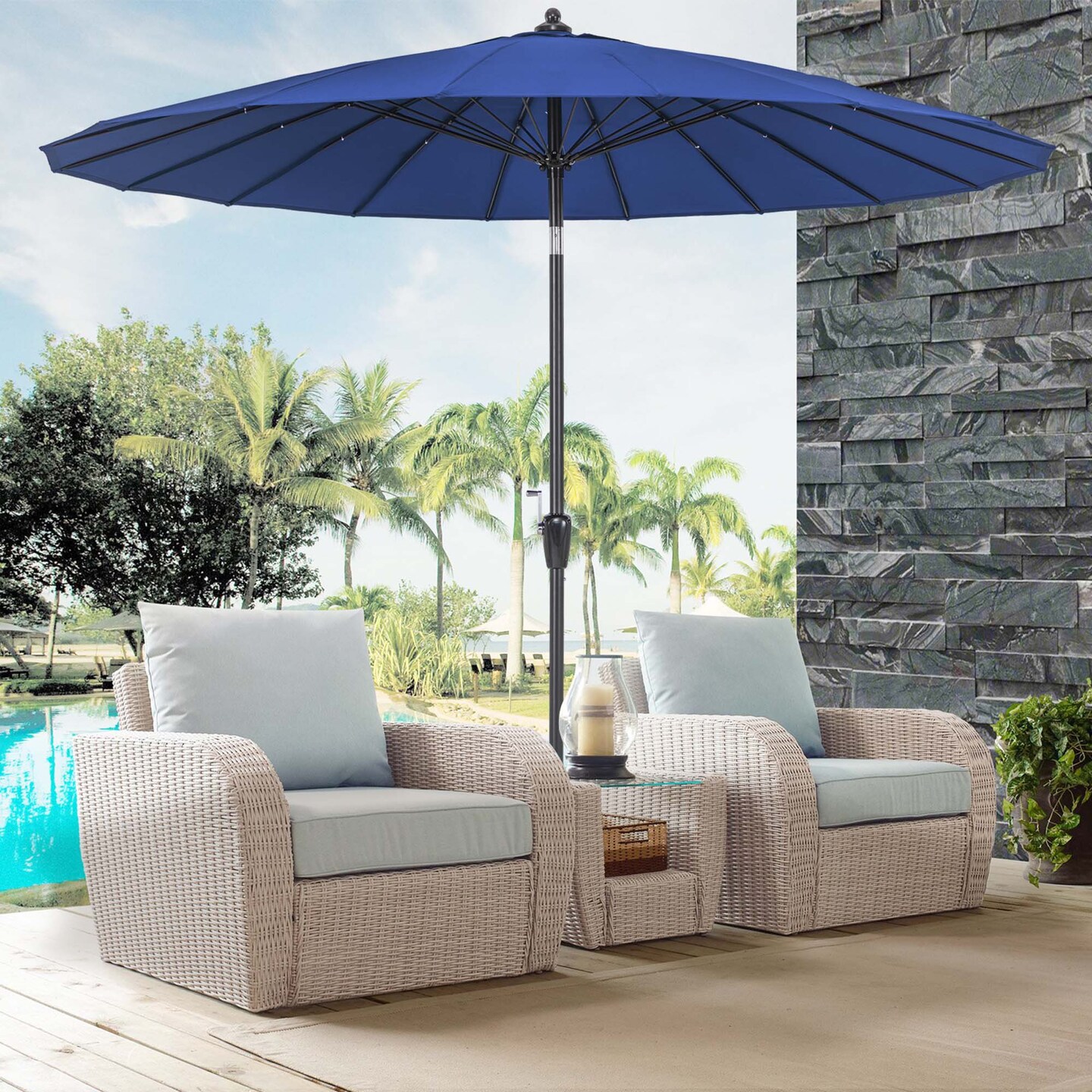 Costway 9 FT Patio Round Market Umbrella with Push Button Tilt, Crank Handle, Vented Top Tan/Navy/Wine/Turquoise