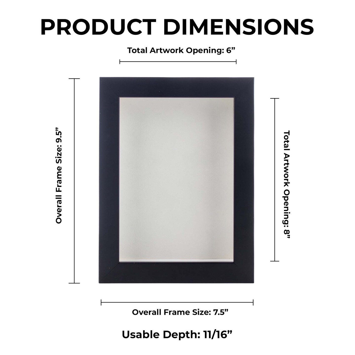 Classic Black Wood Shadown Box Frame with Acrylic Front - White Suede Backing, 30 Sizes