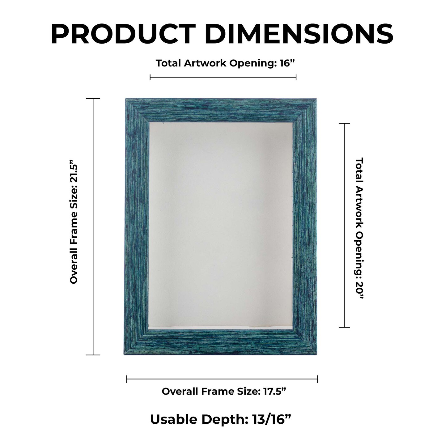Rustic Blue Wood Shadow Box Frame with Acrylic Front - White Suede Backing, 30 Sizes
