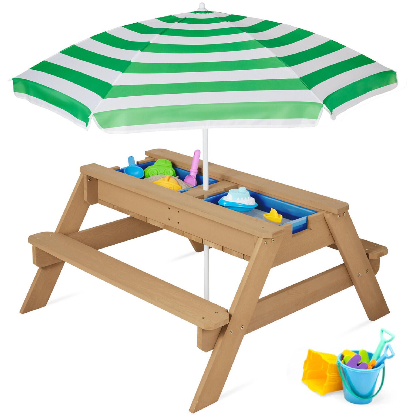 Best Choice Products Kids 3-in-1 Outdoor Convertible Activity Sand & Water Picnic Table w/ Umbrella