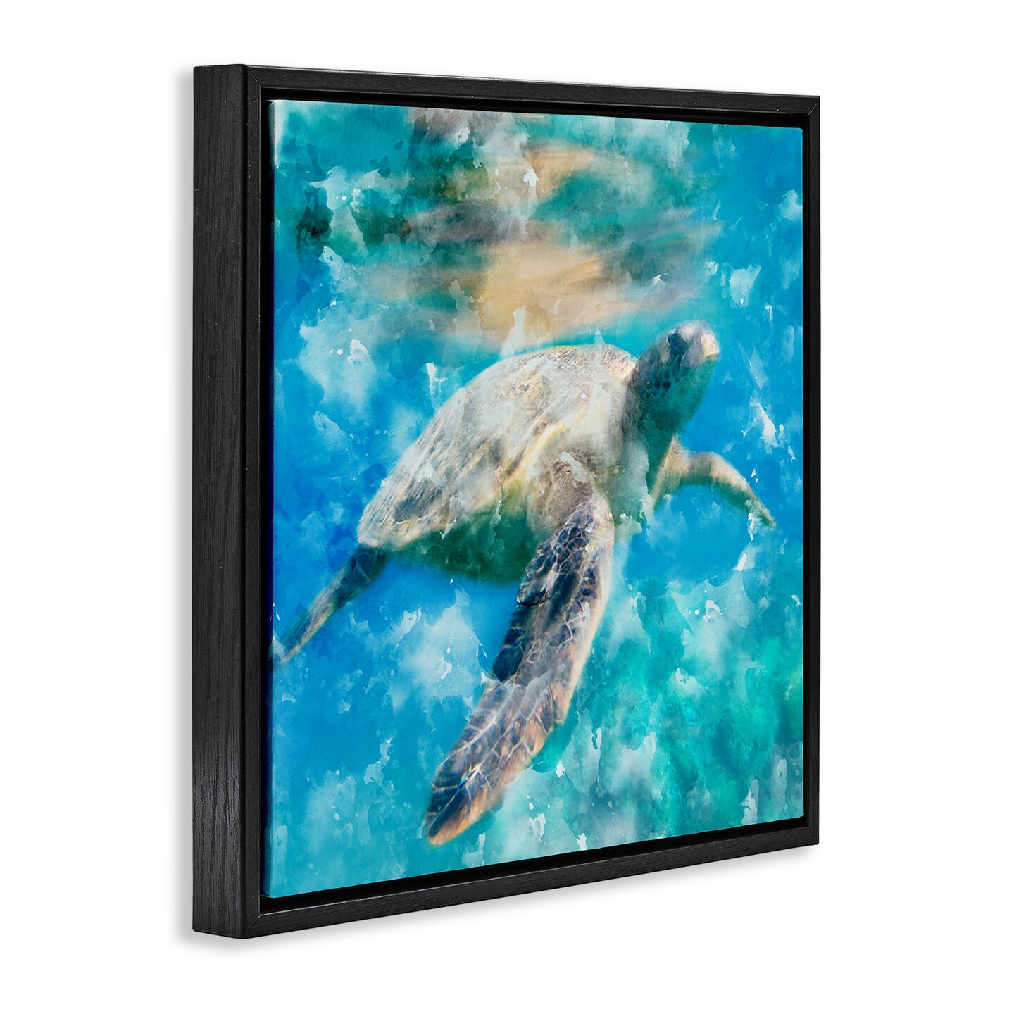 Stupell Industries Aquatic Swimming Sea Turtle Framed Floater Canvas Wall Art