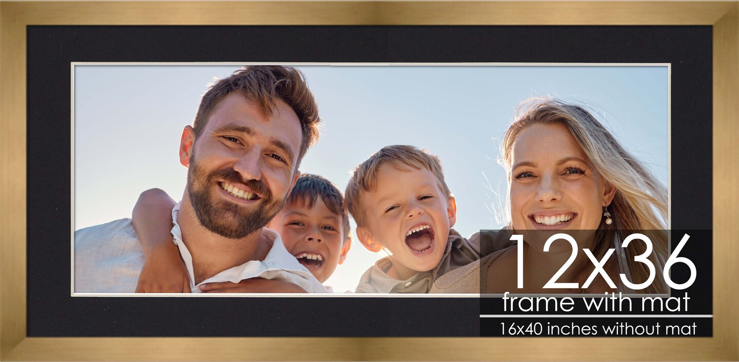 12x36 Frame with Mat - Bronze 16x40 Frame Wood Made to Display Print or Poster Measuring 12 x 36 Inches with Black Photo Mat