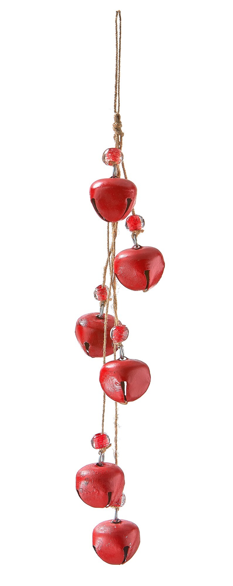 Bell and Bead Swag Decorative Bells - Red Iron Christmas Decor, 12" H x 1.2" L x 1.2" W, Easy Dust Clean