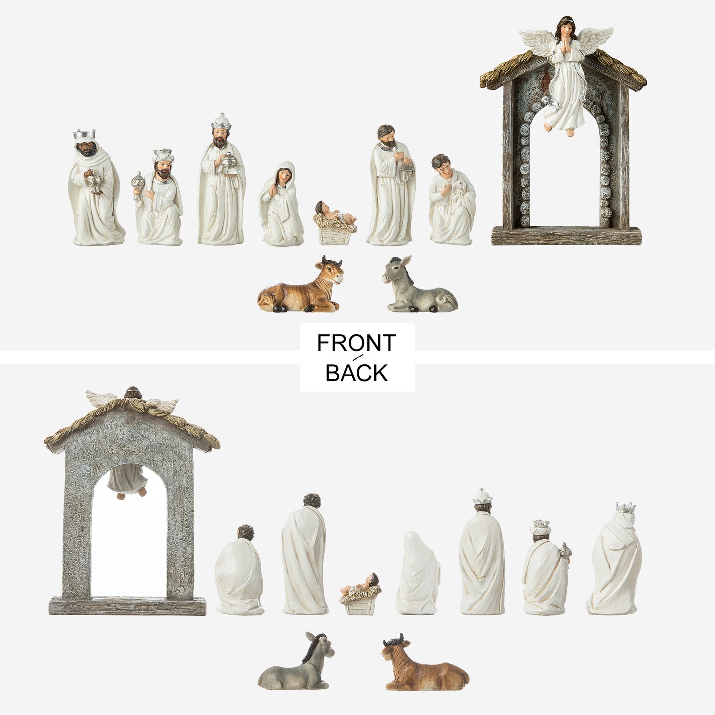 Set of 2 11pcs Ivory Resin Nativity Figurine Set
