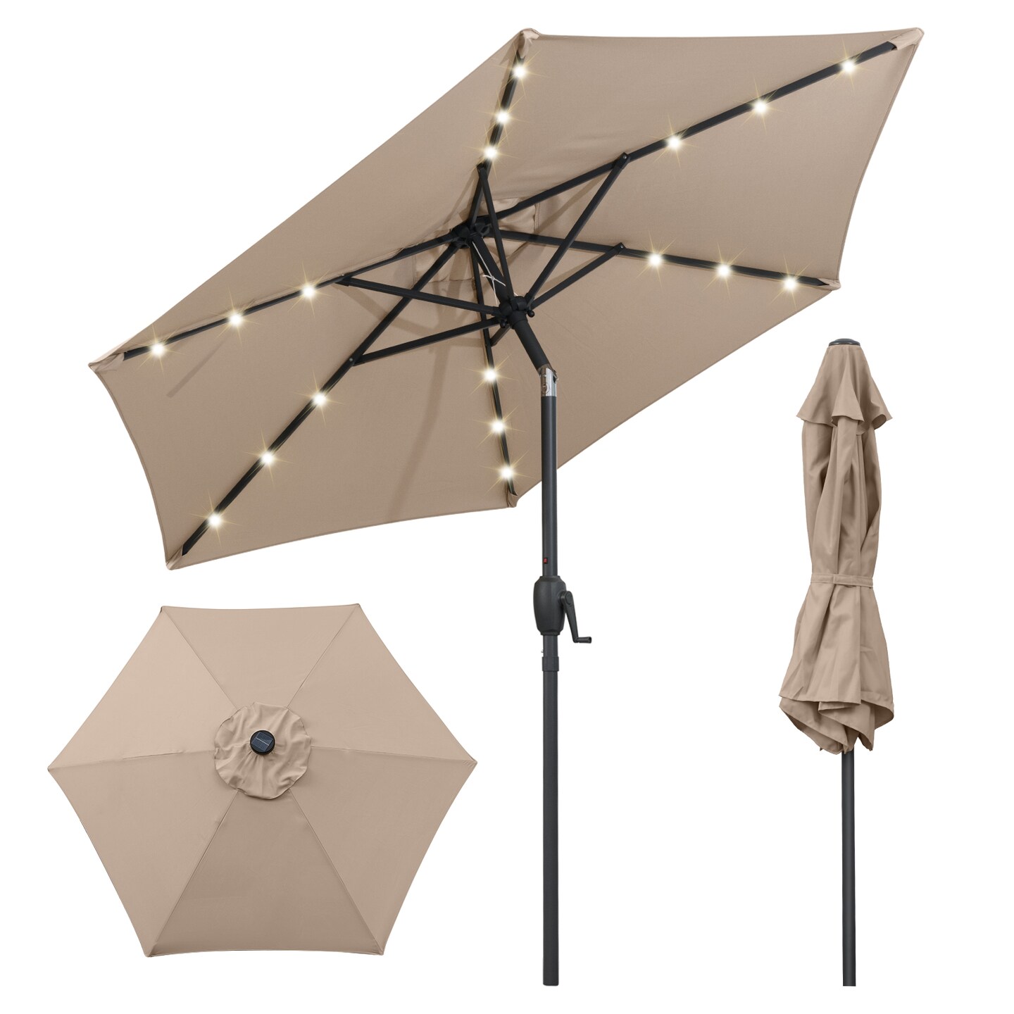 7.5 Feet Solar Umbrella with LED Lights and Crank Tilt for Patio Garden