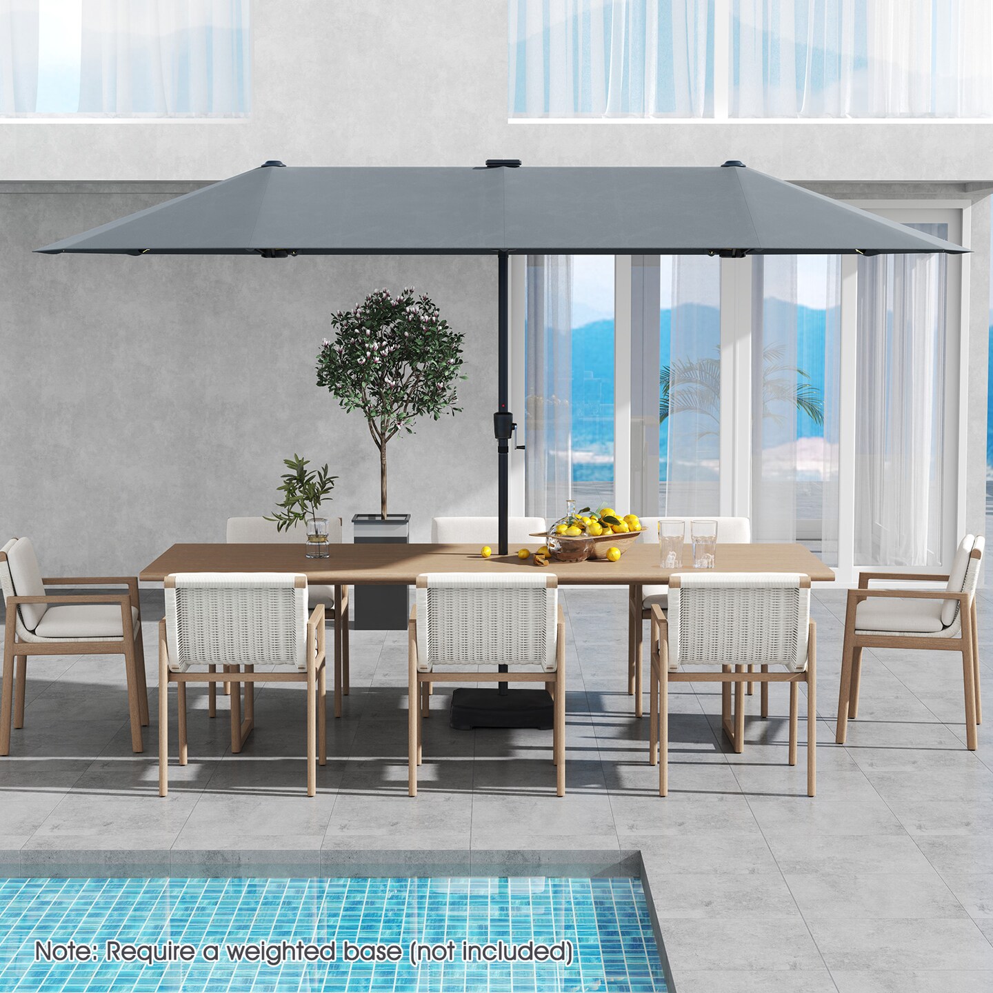 LED Patio Umbrella, Solar-Powered Double Canopy with Crank Handle