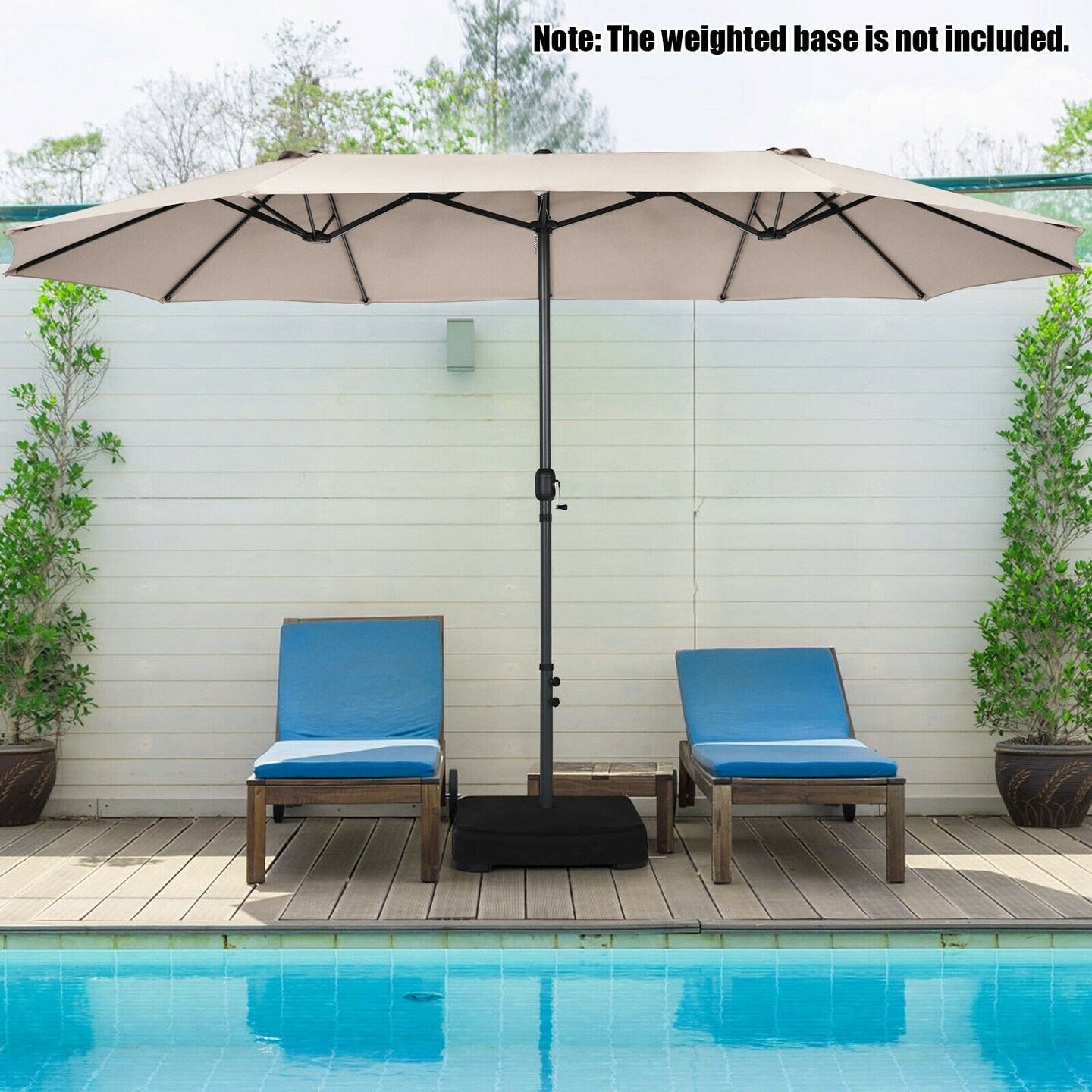 15 Feet Double-Sided Large Coverage Patio Umbrella Shade Canopy with Hand-Crank and Steel Frame