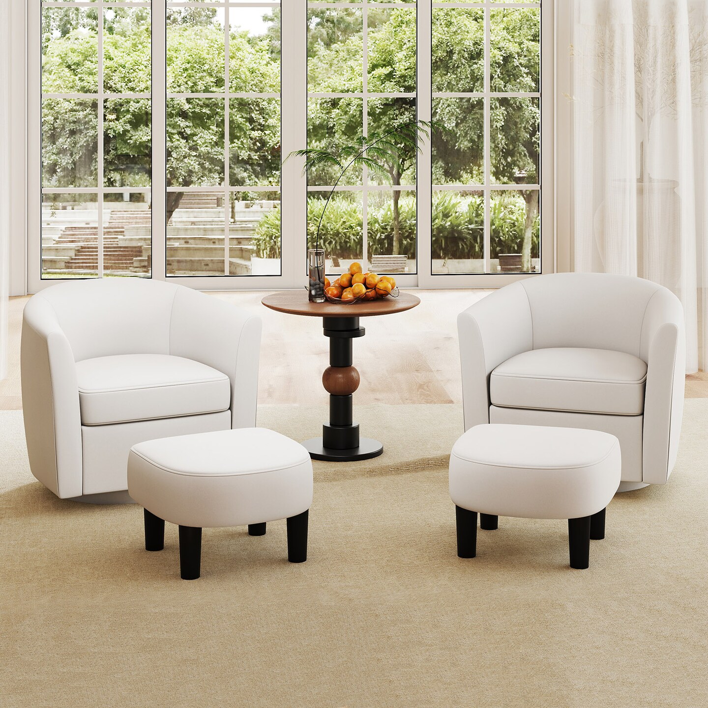 Modern Swivel Chair with Curved Backrest Ottoman and Removable Machine-Washable Cushion