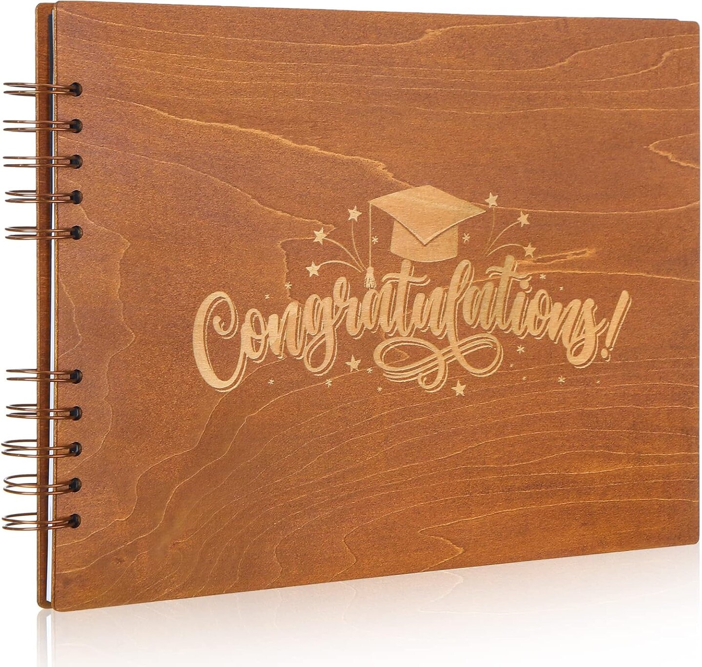 Graduation Wood Guest Book Rustic Grad Gifts Wood Scrapbook Photo Album Hardcover Photo Guest Congratulatory Message Book with 80 Blank White Pages for Graduation Party (Congratulation)
