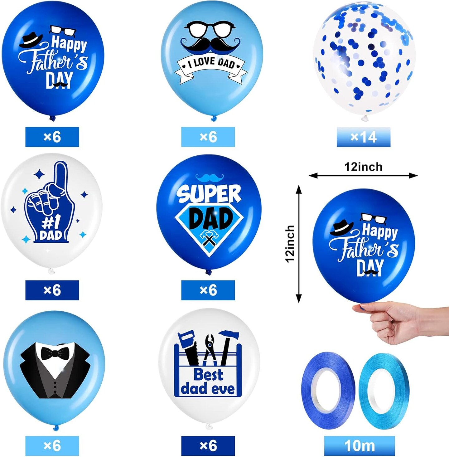 50Pcs Father&#x2019;s Day Balloons &#x2013; 12-Inch Latex Balloons with I Love You &#x26; Best Dad Ever Prints