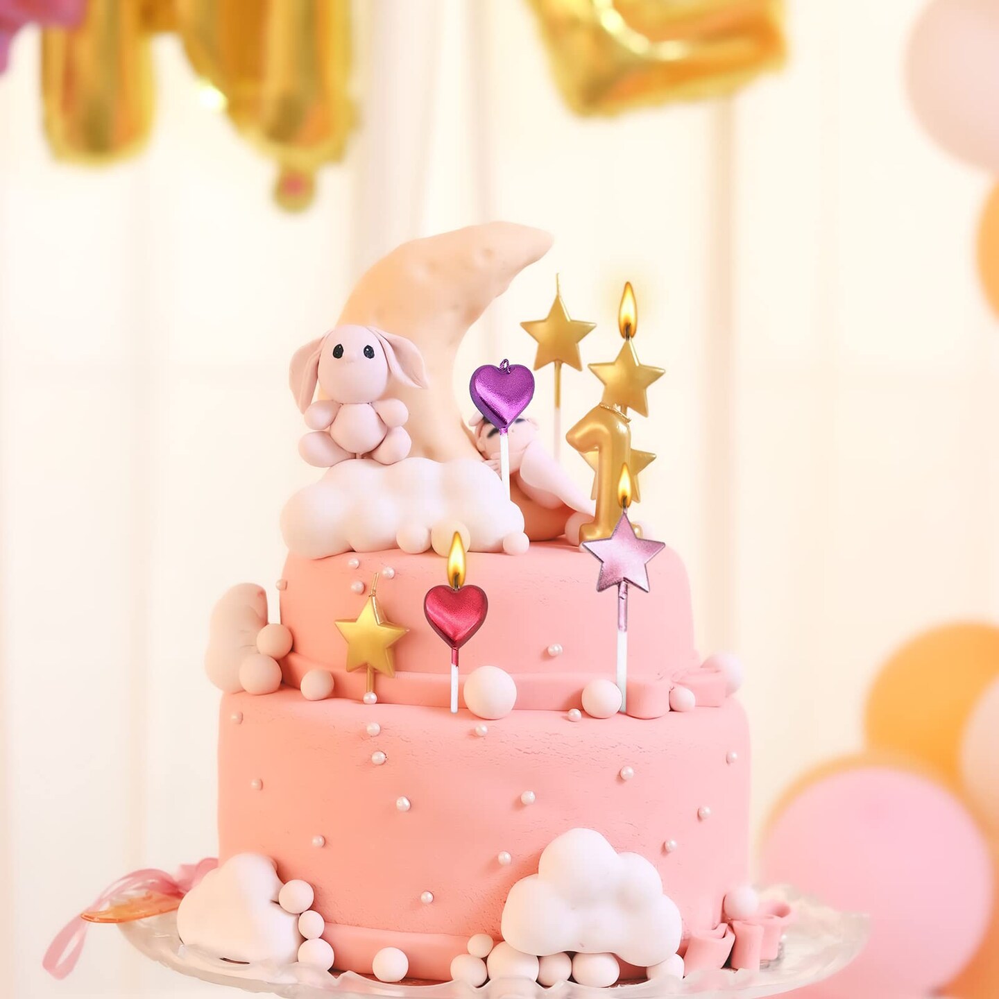 10 Cute Heart Shaped and Star Birthday Candles Multi-Color Cake Candle Toppers for Party Wedding Cake Decoration Supplies Birthday Candles (5 star-5heart, Multi-Colored)