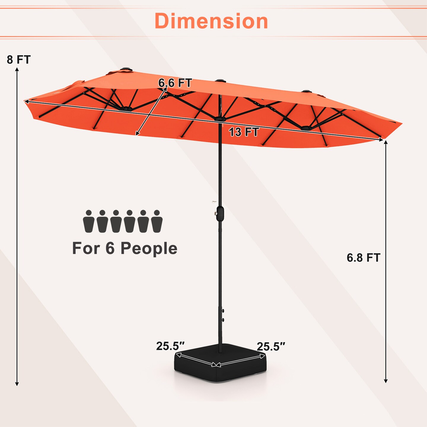 13ft Vented Outdoor Umbrella with Crank Handle and Weighted Base for Deck
