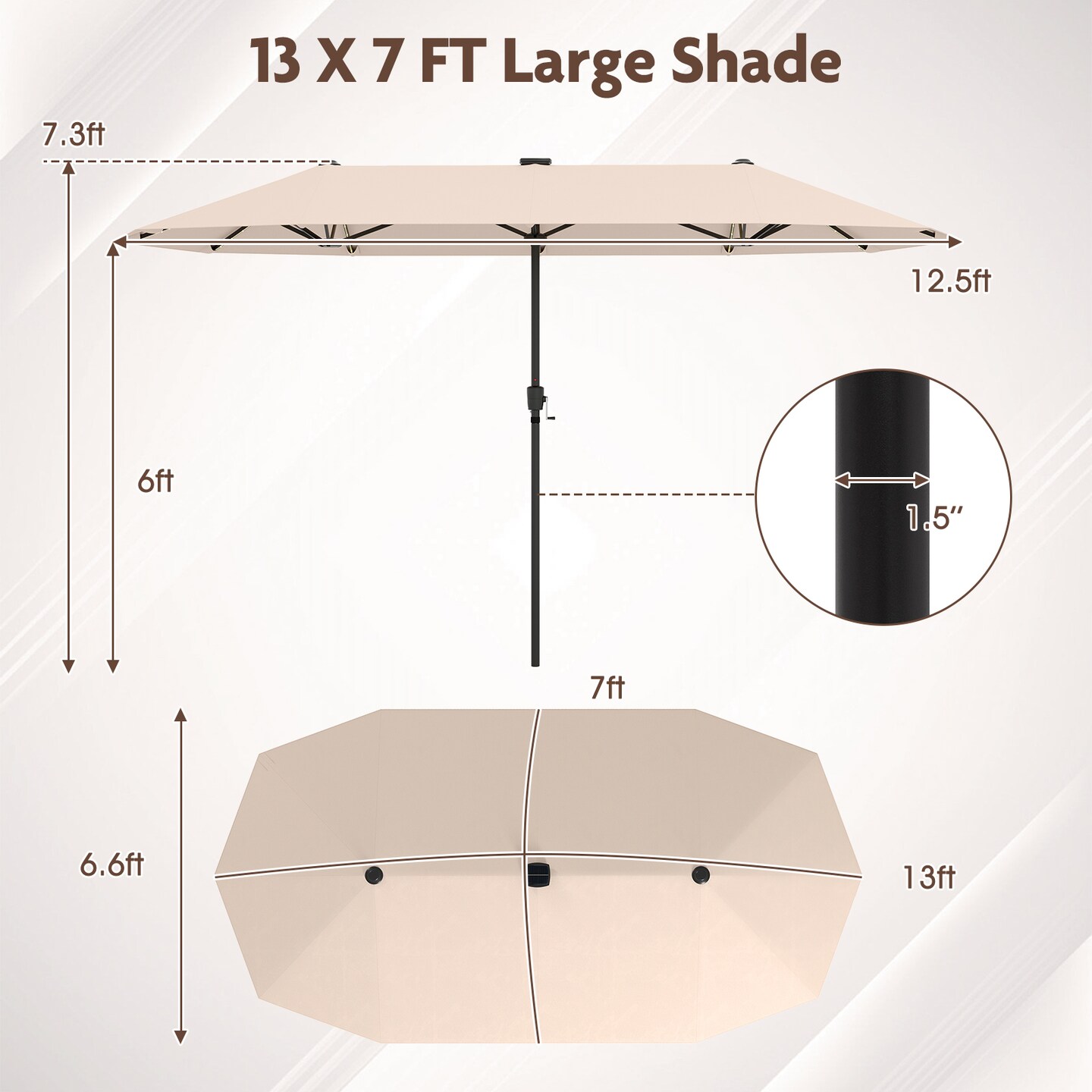 LED Patio Umbrella, Solar-Powered Double Canopy with Crank Handle