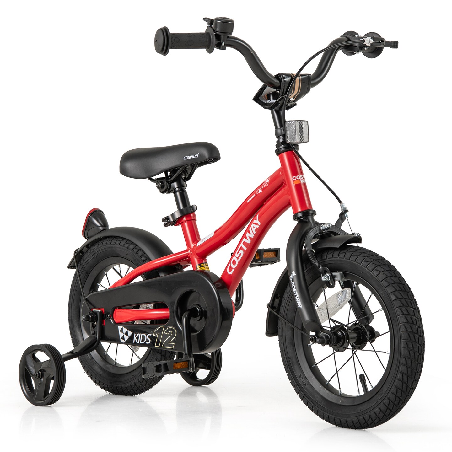 Red Children’s Bicycle with Removable Training Wheels and Dual Brake System, Adjustable Seat