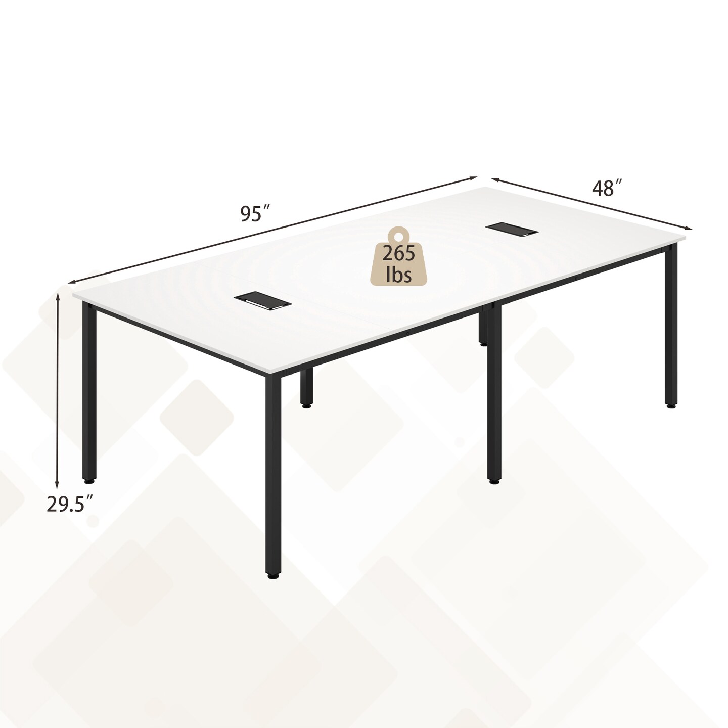 Conference Table with Metal Frame, Cable Grommets and Adjustable Feet