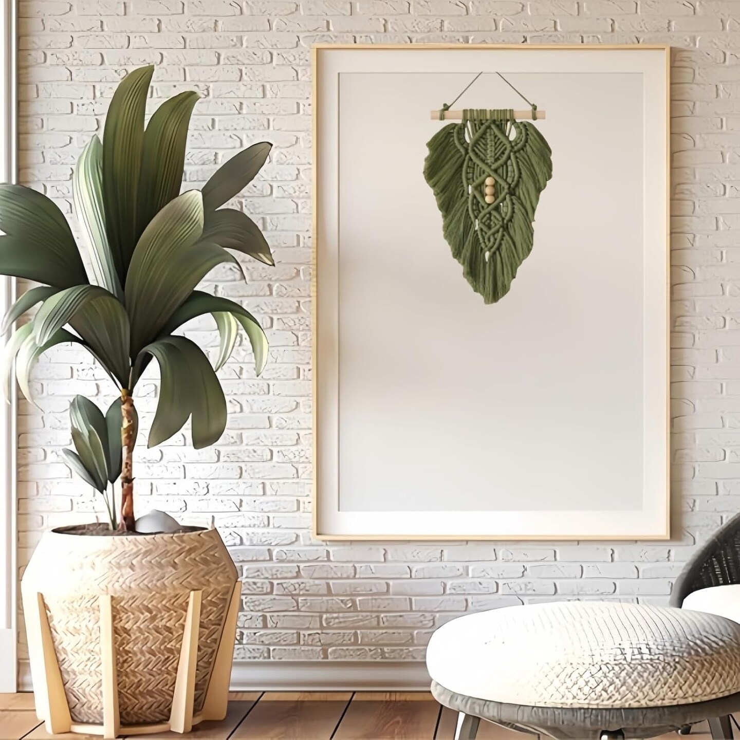 Boho Macrame Wall Hanging Leaves,Green Woven Leaf Tapestry Wall Decor|Green