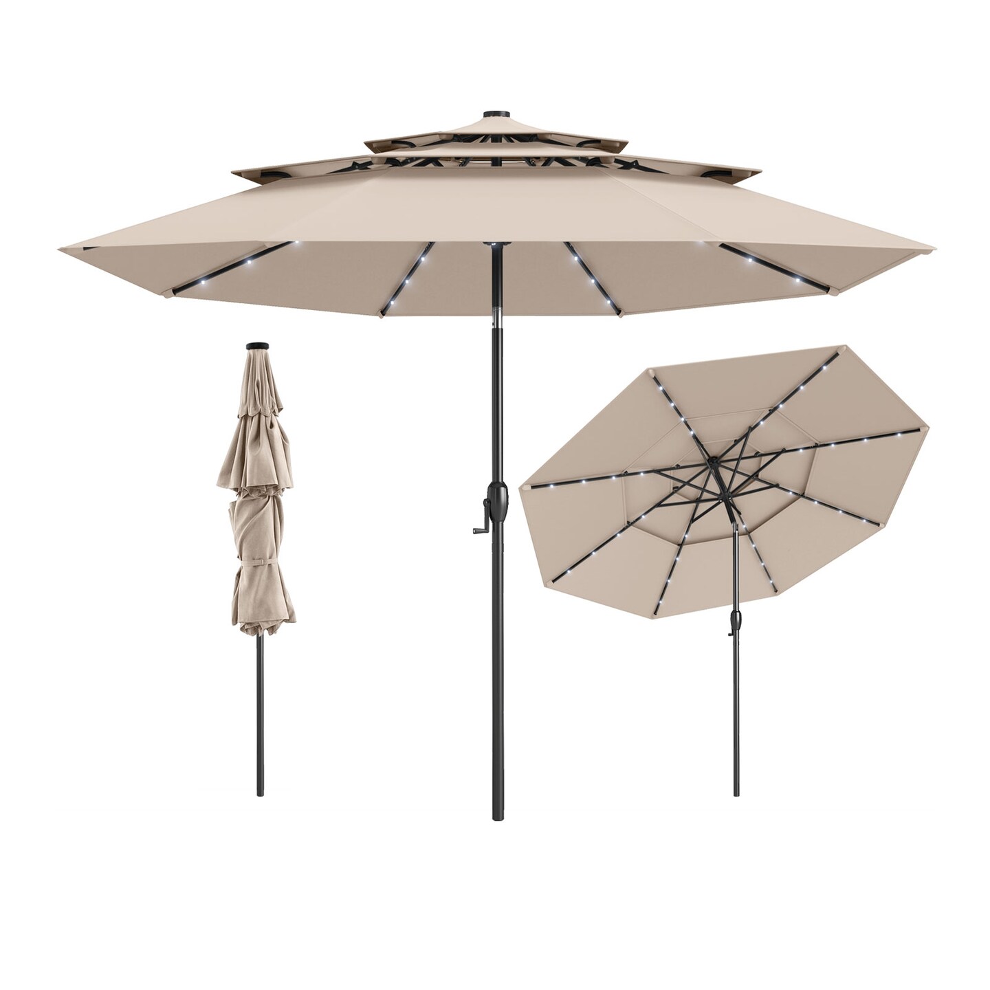 10 ft solar patio umbrella Garvee 10FT with 32 LED Lights, Crank Lift & Push Button Tilt, Apple Green, Outdoor Deck & Garden Enjoy the shade or night light this 10 solar Led cantilever outdoor patio umbrella provides HighPeak LED Patio Umbrella |