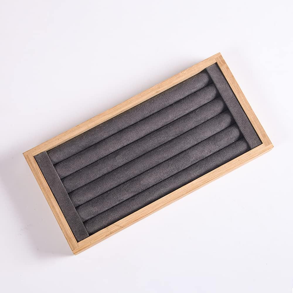 Bamboo Ring Earrings Display Holder Jewelry Storage Tray Organizer (gray)