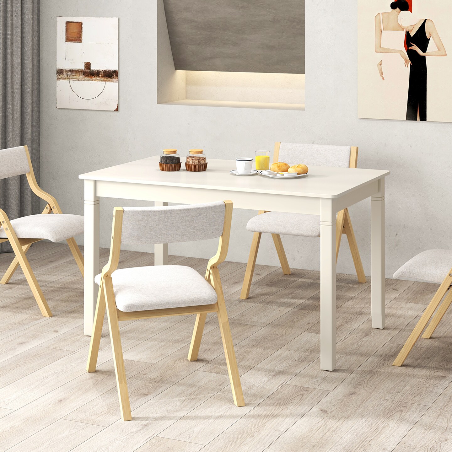 Stylish 4-Person Dining Table with Solid Rubber Wood Legs and Scratch-Resistant Surface for Kitchen or Office